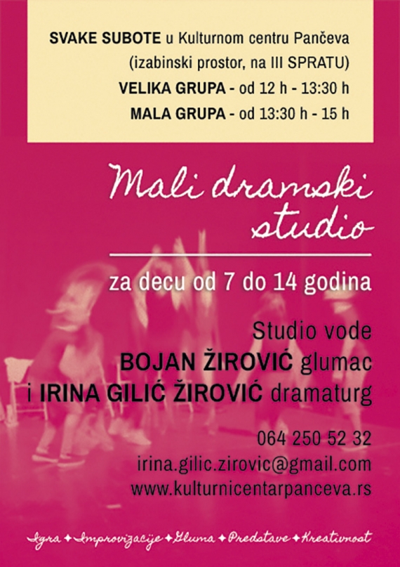 Mali dramski studio KC Pančeva nastavlja sa glumačkim radionicama!